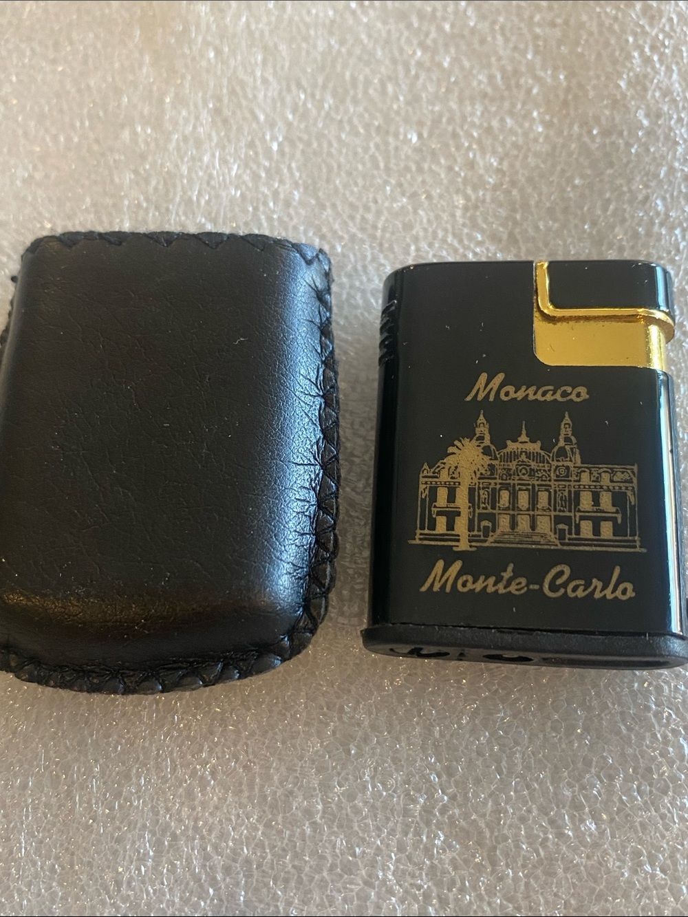 Vintage Monaco Monte-Carlo Black and Gold Refillable Lighter with Pouch
